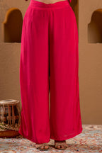 Juniper Magenta Viscose Solid Fit & Flared Kurta With Pants & Dupatta Set With Mirror, Thread, Dori & Sequence Work - Distacart
