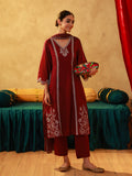 Juniper Red Man Made Fiber Straight Kurta Pant And Dupatta Set With Mirror, Thread, Dori & Sequin Work - Distacart