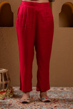 Juniper Red Man Made Fiber Straight Kurta Pant And Dupatta Set With Mirror, Thread, Dori & Sequin Work - Distacart