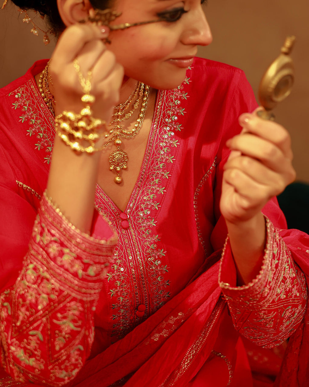 Juniper Fuchsia Viscose Solid A-Line Kurta With Pants & Dupatta Set With Zari, Sequence & Dori Work - Distacart