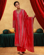 Juniper Fuchsia Viscose Solid A-Line Kurta With Pants & Dupatta Set With Zari, Sequence & Dori Work - Distacart