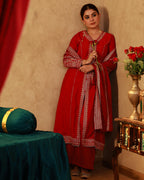Juniper Red Viscose Solid A-Line Kurta With Pants & Dupatta Set With Zari, Sequence & Dori Work - Distacart