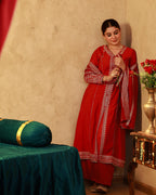 Juniper Red Viscose Solid A-Line Kurta With Pants & Dupatta Set With Zari, Sequence & Dori Work - Distacart