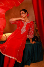 Juniper Magenta Man Made Fiber Flared Kurta Pant And Dupatta Set With Zari, Mirror, Thread & Sequin Work - Distacart