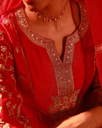 Juniper Magenta Man Made Fiber Flared Kurta Pant And Dupatta Set With Zari, Mirror, Thread & Sequin Work - Distacart
