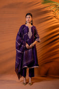 Juniper Purple Manmade Fiber Flared Kurta Pant And Dupatta Set With Zari, Mirror, Thread & Sequin Work - Distacart
