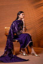 Juniper Purple Manmade Fiber Flared Kurta Pant And Dupatta Set With Zari, Mirror, Thread & Sequin Work - Distacart