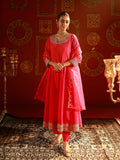 Juniper Fuchsia Viscose Flared Kurta With Pants & Dupatta Set With Zari & Sequence Work - Distacart