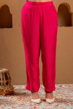 Juniper Fuchsia Viscose Flared Kurta With Pants & Dupatta Set With Zari & Sequence Work - Distacart