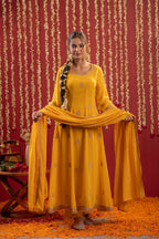 Juniper Mustard Magic Anarkali Kurta Pant And Dupatta Set - Distacart