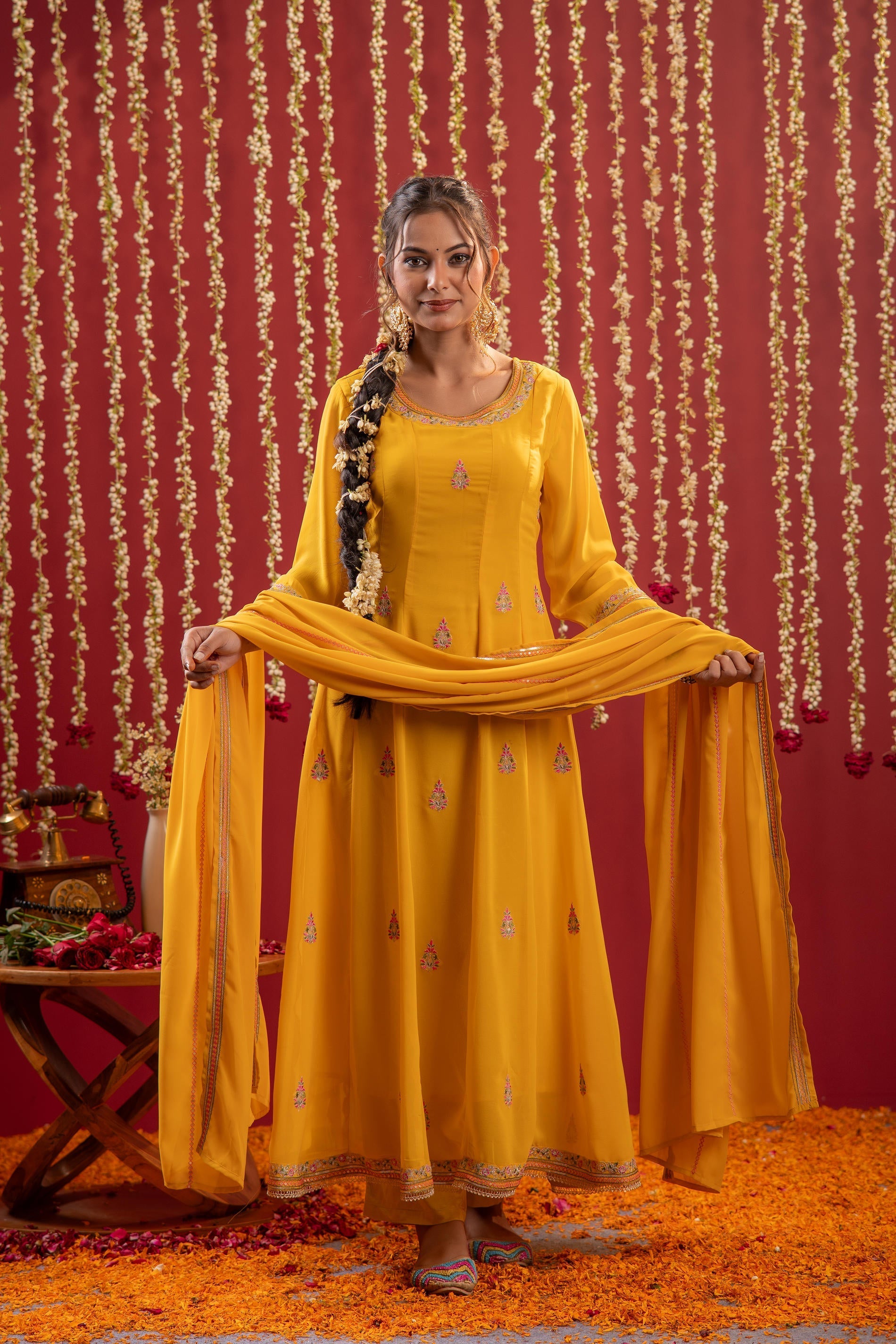 Juniper Mustard Magic Anarkali Kurta Pant And Dupatta Set - Distacart