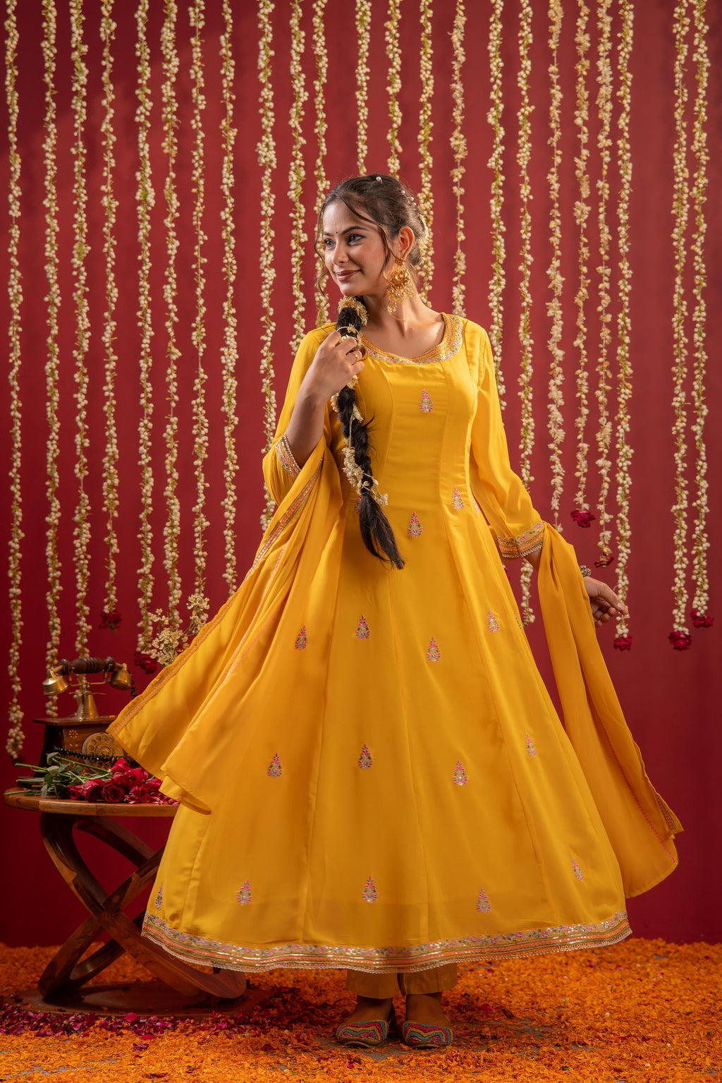 Juniper Mustard Magic Anarkali Kurta Pant And Dupatta Set - Distacart