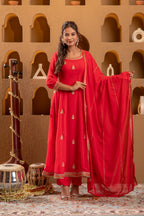 Juniper Red Kurta Pant And Dupatta Set - Distacart