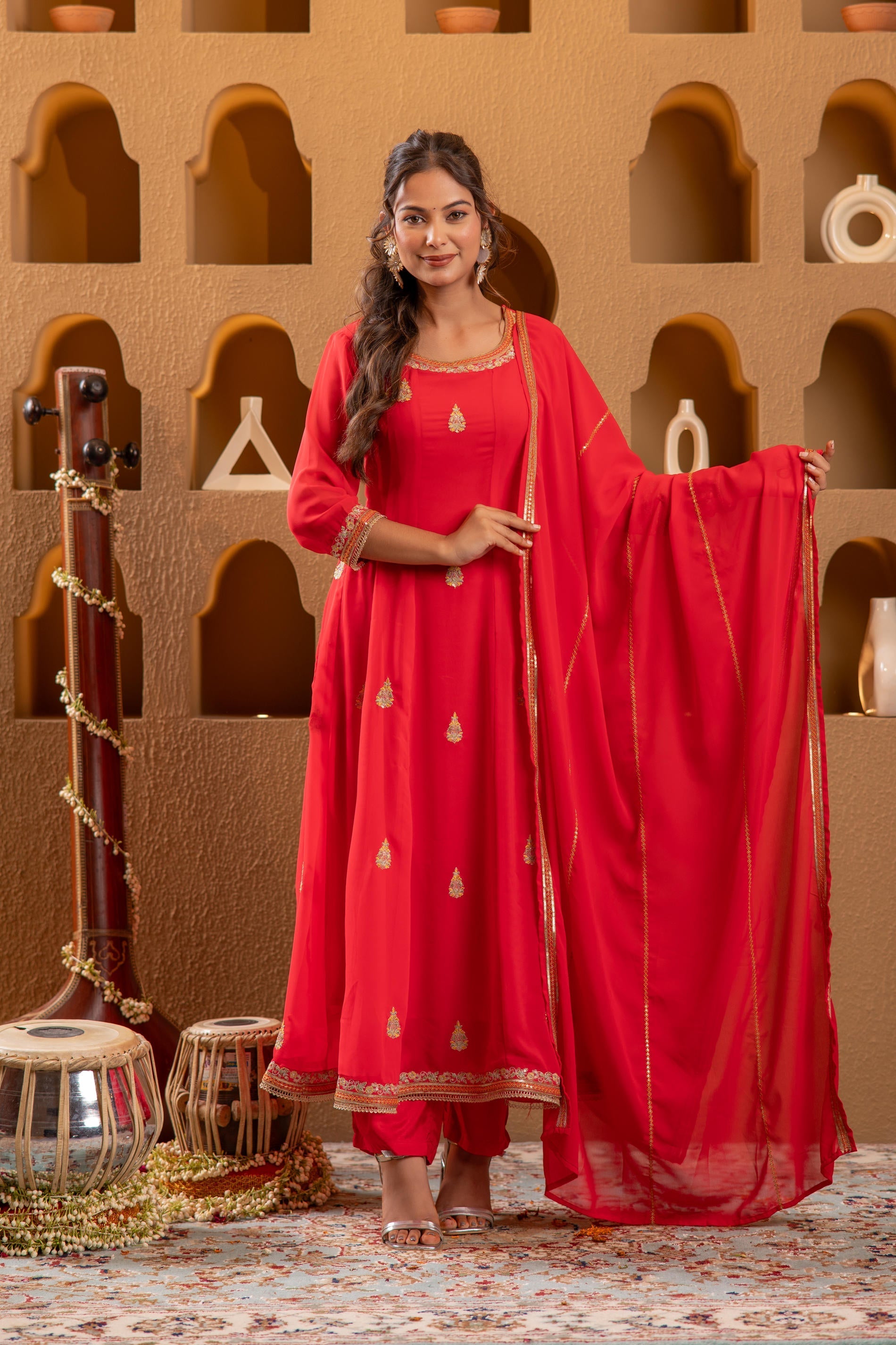 Juniper Red Kurta Pant And Dupatta Set - Distacart