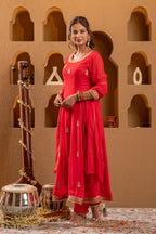 Juniper Red Kurta Pant And Dupatta Set - Distacart