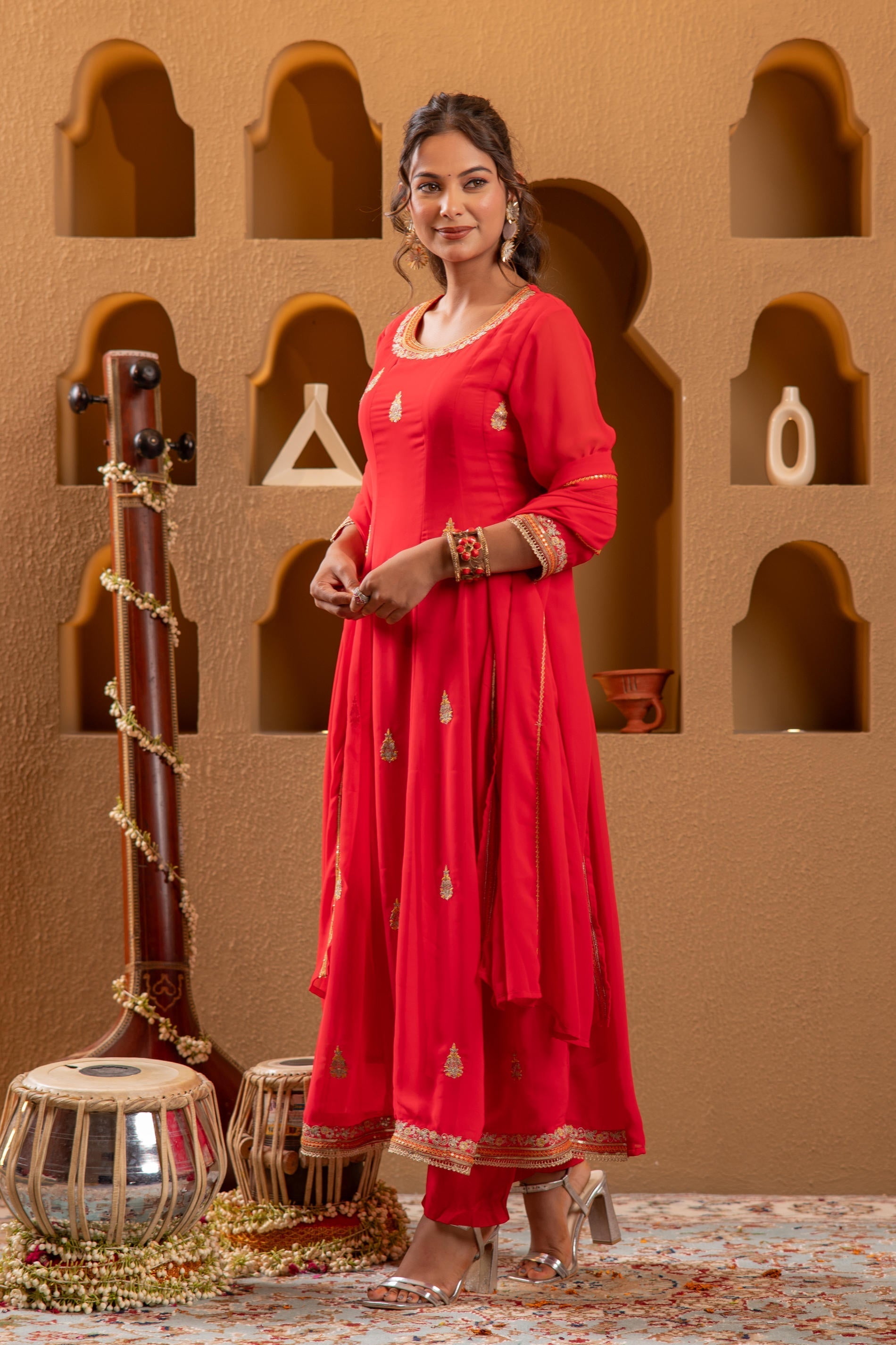 Juniper Red Kurta Pant And Dupatta Set - Distacart
