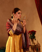Juniper Mustard Nylon Flared Kurta Pant And Dupatta Set With Zari, Mirror, Thread & Sequin Work - Distacart