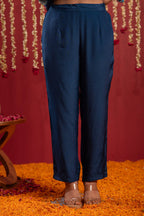 Juniper Navy Blue Nylon Flared Kurta Pant And Dupatta Set With Zari, Mirror, Thread & Sequin Work - Distacart