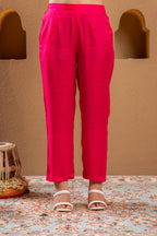 Juniper Fuchsia Floral Embroidered Kurta Set With Scallop Dupatta - Distacart