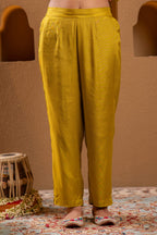 Juniper Mustard Viscose Flared Kurta With Pants & Dupatta Set With Thread & Zari Work - Distacart
