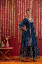 Juniper Regal Navy Blue Embroidered Set With Dupatta - Distacart