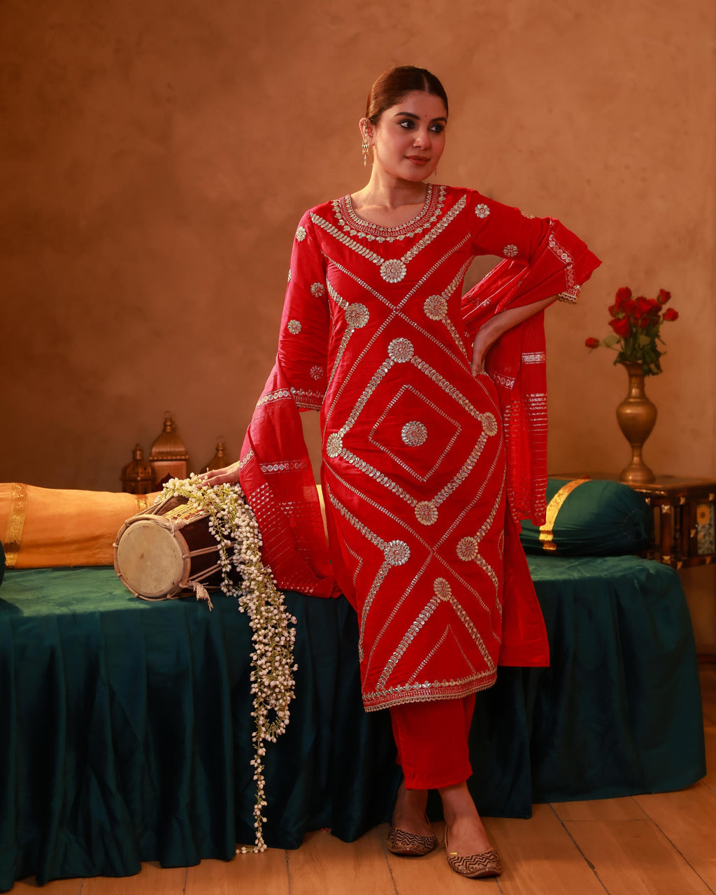 Juniper Magenta Viscose Straight Kurta Pant And Dupatta Set With Gota Patti & Sequence Work - Distacart