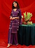 Juniper Violet Viscose A-Line Kurta Pant And Dupatta Set With Zari, Mirror, Beads & Sequence Work - Distacart