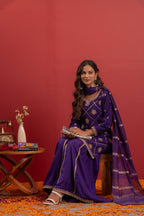 Juniper Violet Viscose A-Line Kurta Pant And Dupatta Set With Zari, Mirror, Beads & Sequence Work - Distacart