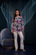 Juniper Multi Floral Printed Viscose Gathread Tunic With Dori Tie - Distacart