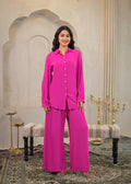 Juniper Pink Viscose Co-Ord Set – Shirt & Palazzo With Parsley Waistband - Distacart