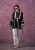Juniper Women'S Black & White Embroidered Viscose Tunic With Thread Work, Buttons & Tassels - Distacart