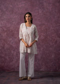 Juniper Women'S Off White & Pink Floral Cotton Tunic With Lace And Dori Details - Distacart