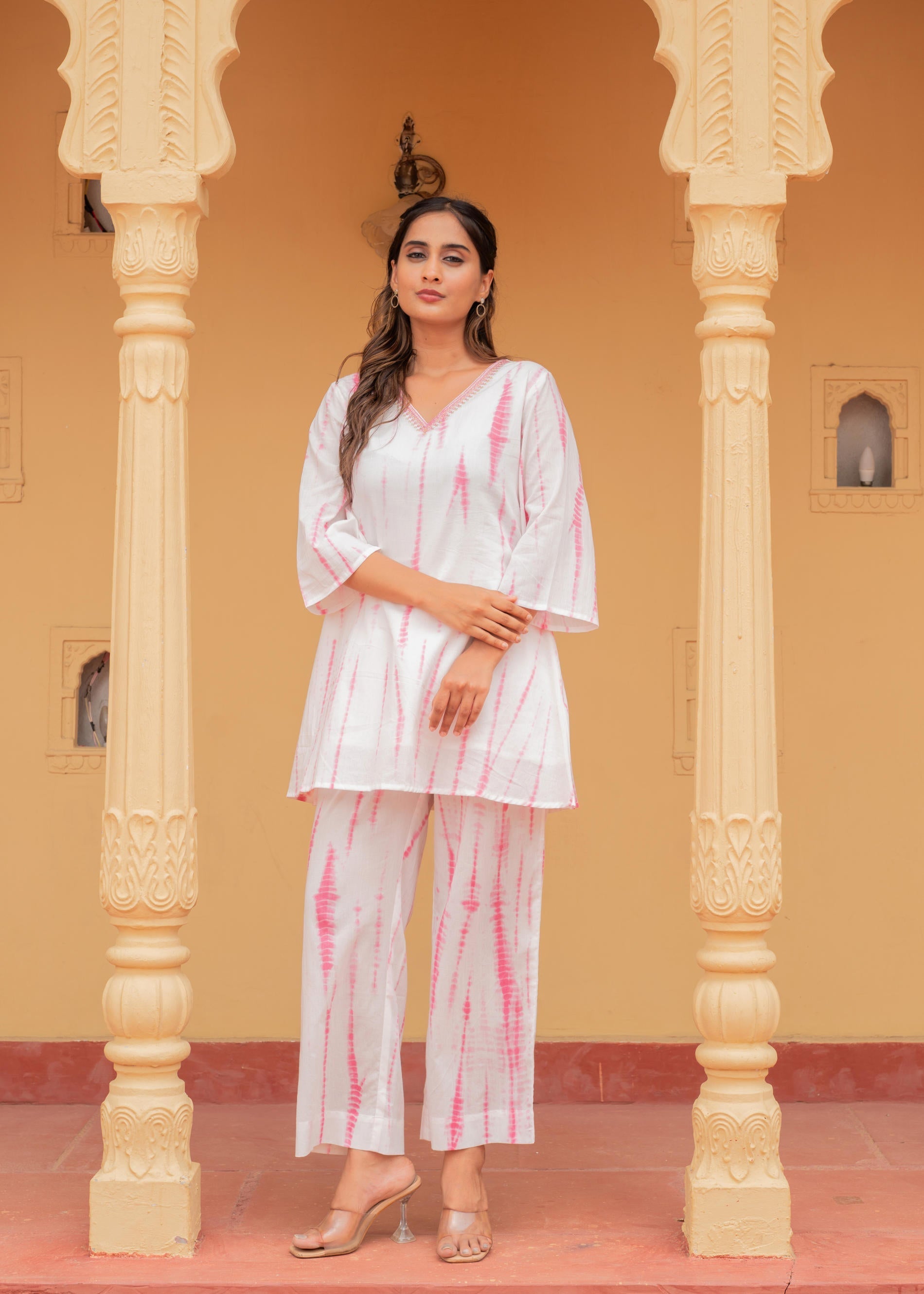Juniper Pink Tie-Dye Printed Cotton Kurta-Pant Co-Ord Set - Distacart
