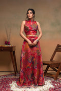 Juniper Women'S Red Ethnic Motifs Co-Ord Set With Turtle Neck Top & Flared Skirt