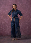 Juniper Embroidered Navy Blue Shirt & Straight Pants Co-Ord Set - Distacart