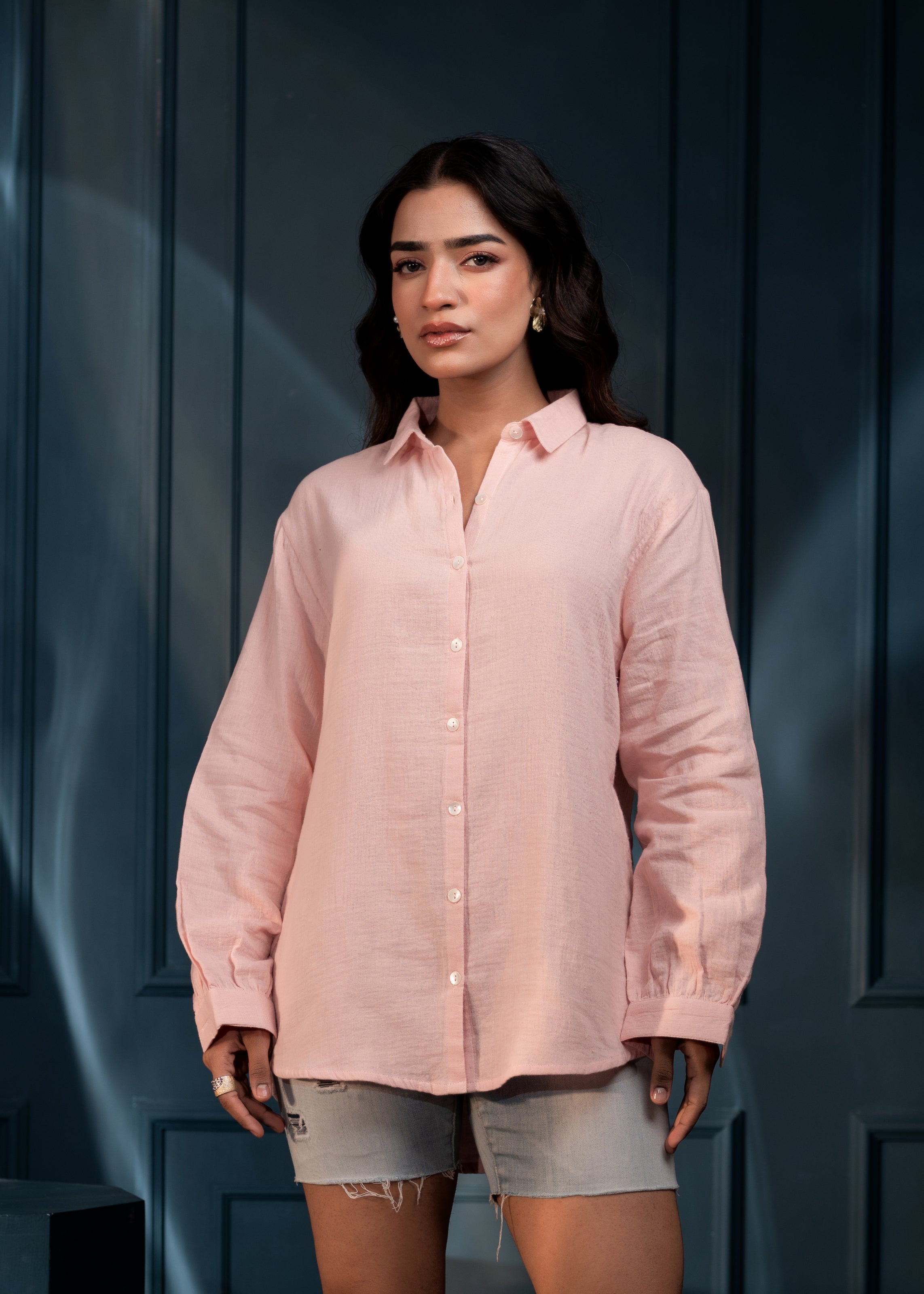 Juniper Women'S Peach Cotton Shirt With Full Sleeves And Front Slit - Distacart