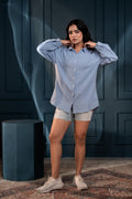 Juniper Women'S Sky Blue Cotton Shirt With Full Sleeves And Front Slit - Distacart