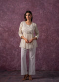 Juniper Women'S Off-White Cotton Tunic With Thread & Mirror Work - Distacart