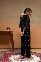 Juniper Black Embroidered Straight Kurta Set With Geometric Yoke & Matching Dupatta - Distacart