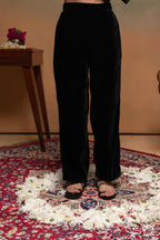 Juniper Black Embroidered Straight Kurta Set With Geometric Yoke & Matching Dupatta - Distacart