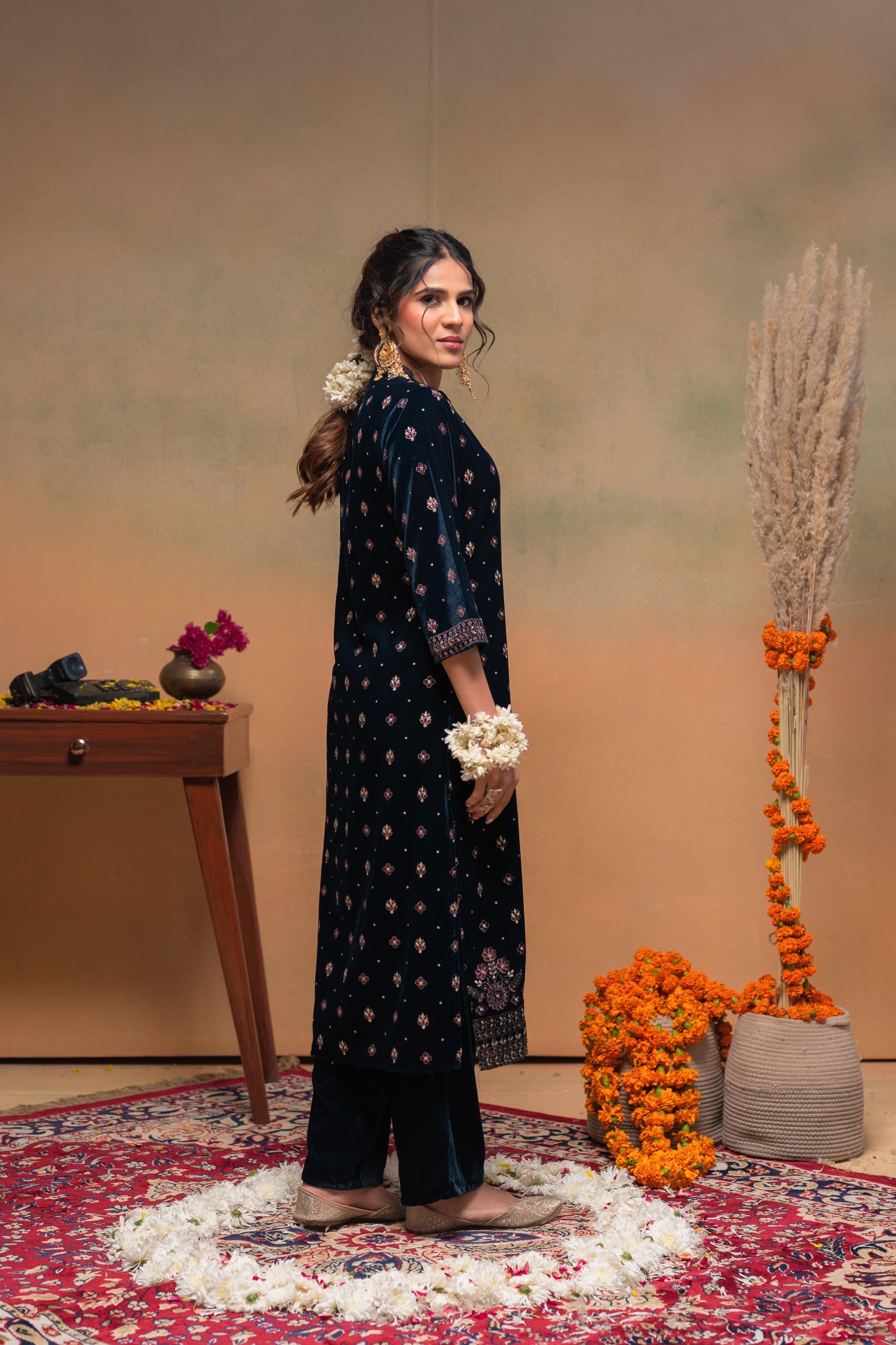 Juniper Teal Embroidered Straight Kurta Set With Dupatta - Distacart