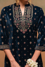 Juniper Teal Embroidered Straight Kurta Set With Dupatta - Distacart
