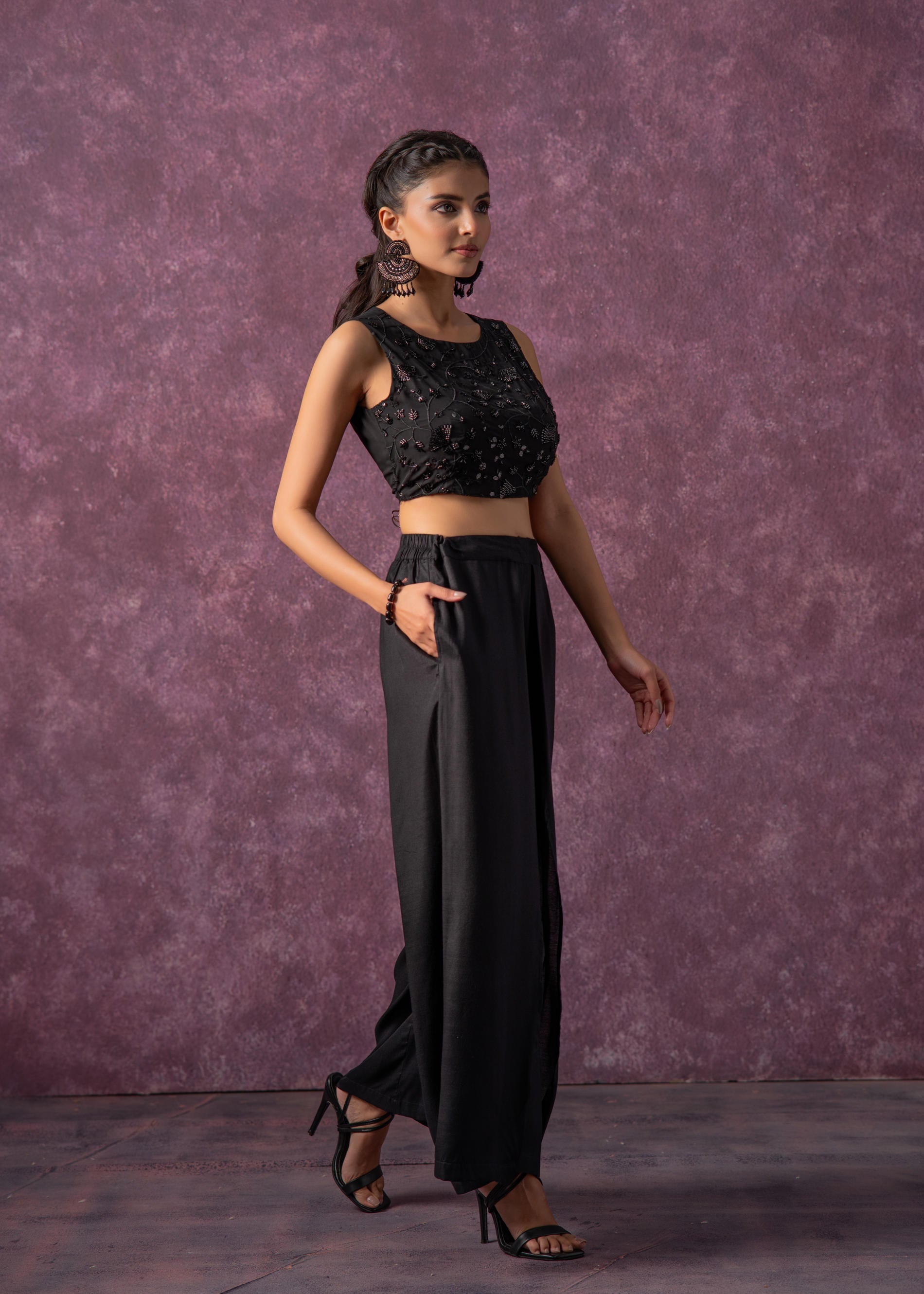 Juniper Black Midnight Muse Embellished Crop Top - Distacart