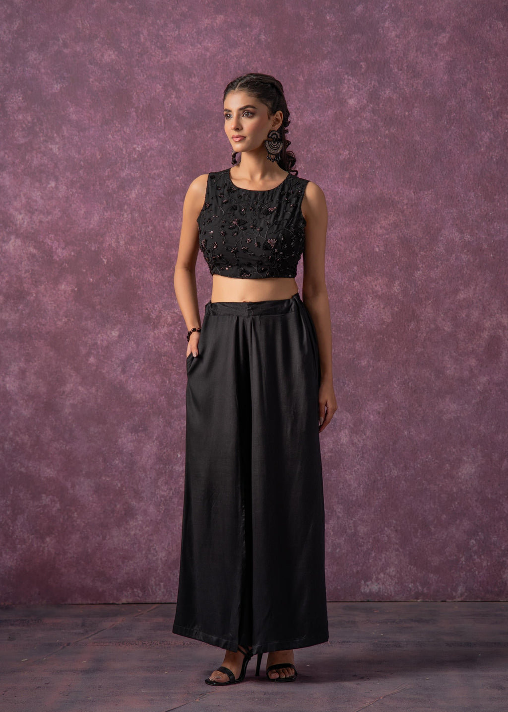 Juniper Black Midnight Muse Embellished Crop Top - Distacart