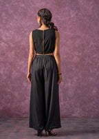 Juniper Black Solid Embellished Sleeveless Top With Beads & Sequence Work