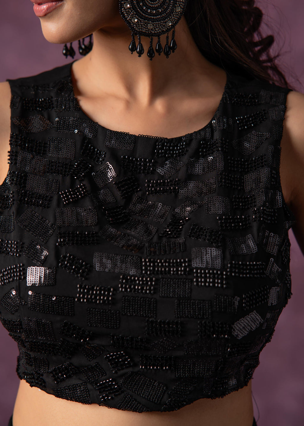 Juniper Black Solid Embellished Sleeveless Top With Beads & Sequence Work - Distacart