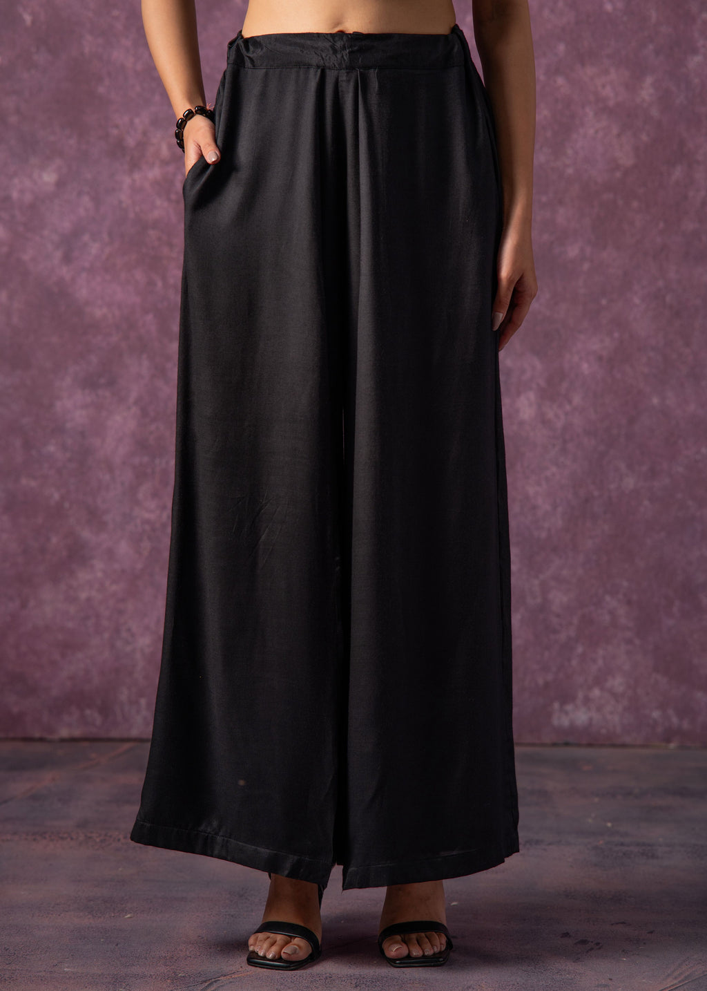 Juniper Solid Black Flared Palazzo Pants - Distacart