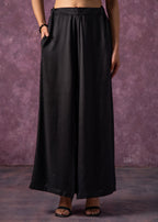 Juniper Solid Black Flared Palazzo Pants - Distacart