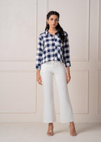 Juniper Lamora Navy & White Large Checkered Casual Button-Down Shirt - Distacart