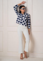 Juniper Lamora Navy & White Large Checkered Casual Button-Down Shirt - Distacart